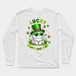 Lucky White Scottish Funny Cat St. Patricks Day Long Sleeve T-Shirt